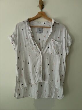 Rails White Button Front Shirt with Mini embroidered Cactus Print